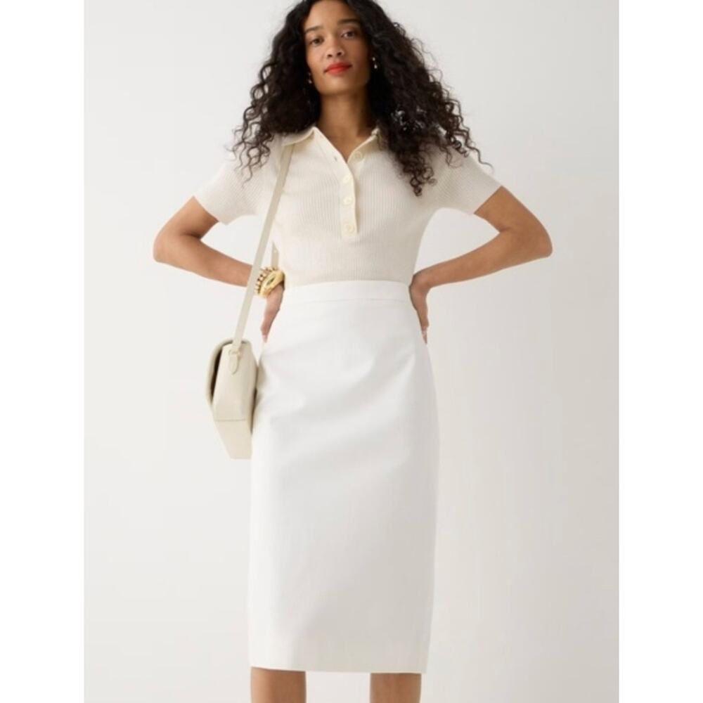 NWT J.Crew No. 3 Pencil Skirt Bi-Stretch Cotton Ivory Size 14